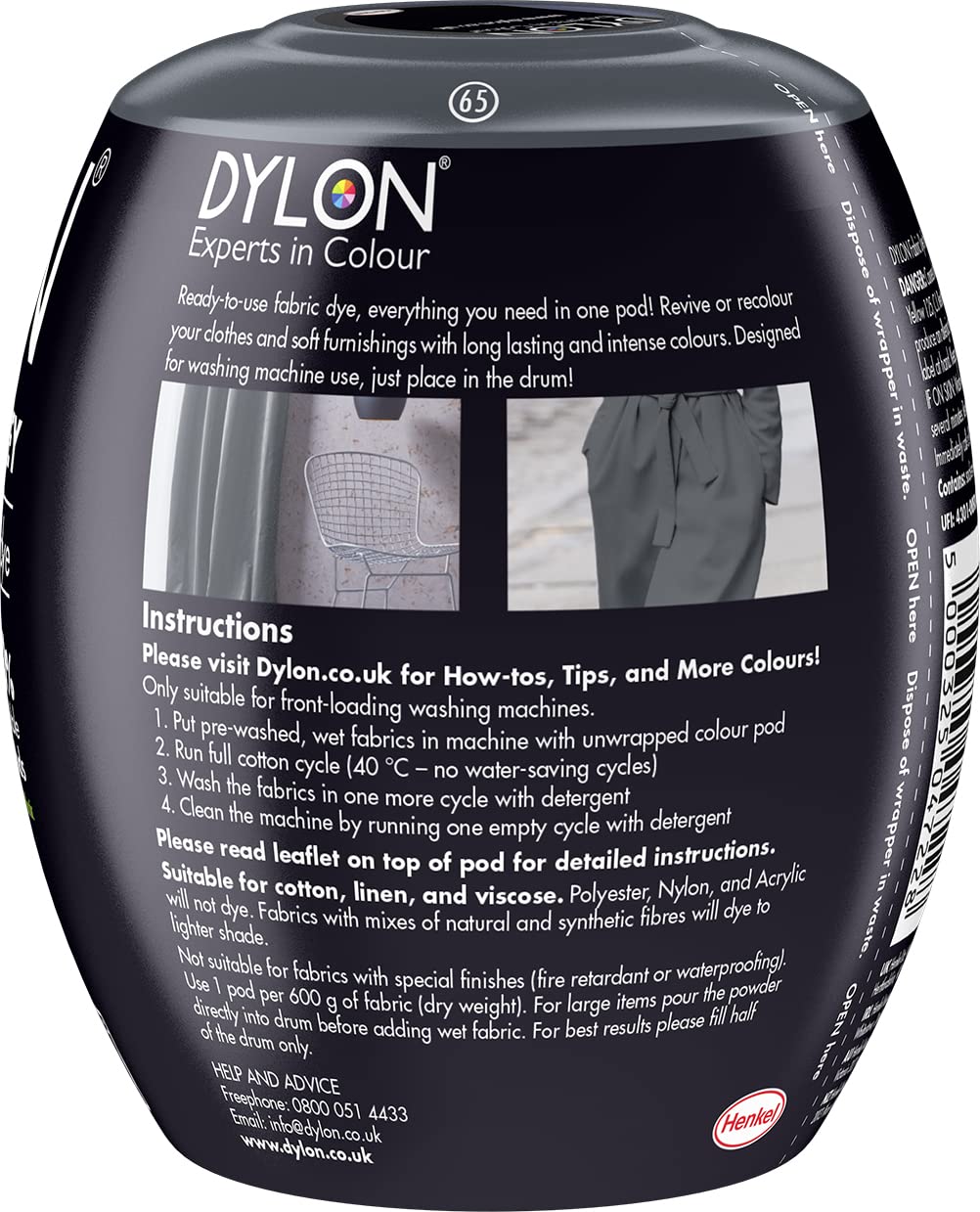 Dylon Washing Machine Fabric Dye Pod for Clothes & Soft Furnishings, Smoke Grey, 350 g (Pack of 1) (Packing May Vary)