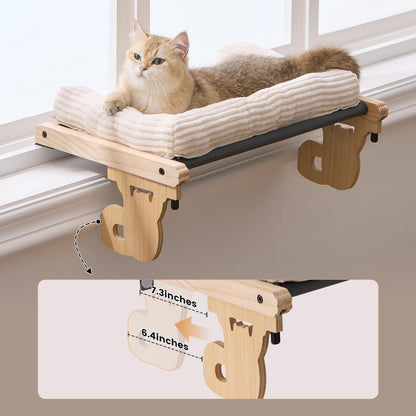 Gardner Pet Cat Window Perch, 2 in 1 Cat Hammock Window Sill Seat with Cushion, Adjustable Cat Bed for Window sill, Wood & Metal Frame for Large Cats(Beige)