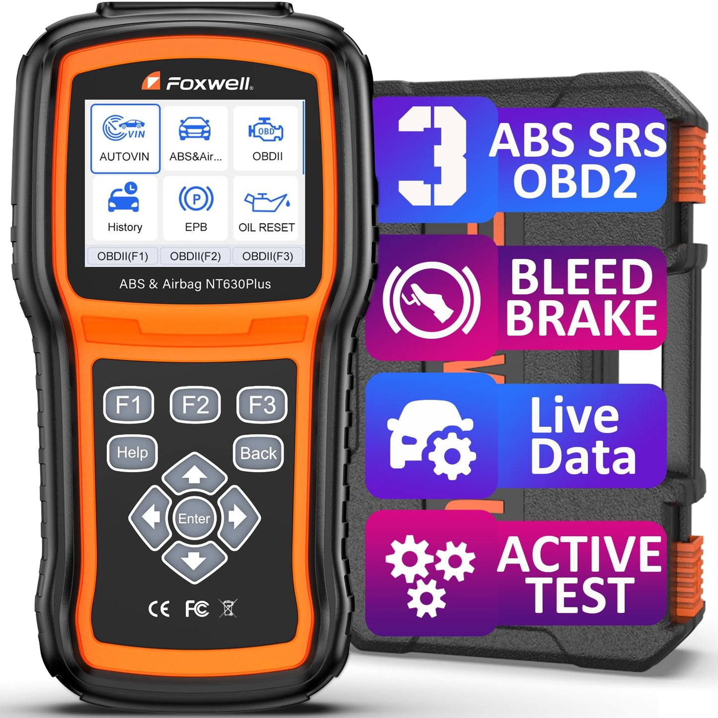FOXWELL NT630 Plus OBD2 Scanner with ABS and SRS, 2025 ABS Auto Bleed Scan Tool Brake SRS Scanner Live Data, Car Code Reader Diagnostic Tool Bidirectional Scanner with SAS Oil Light