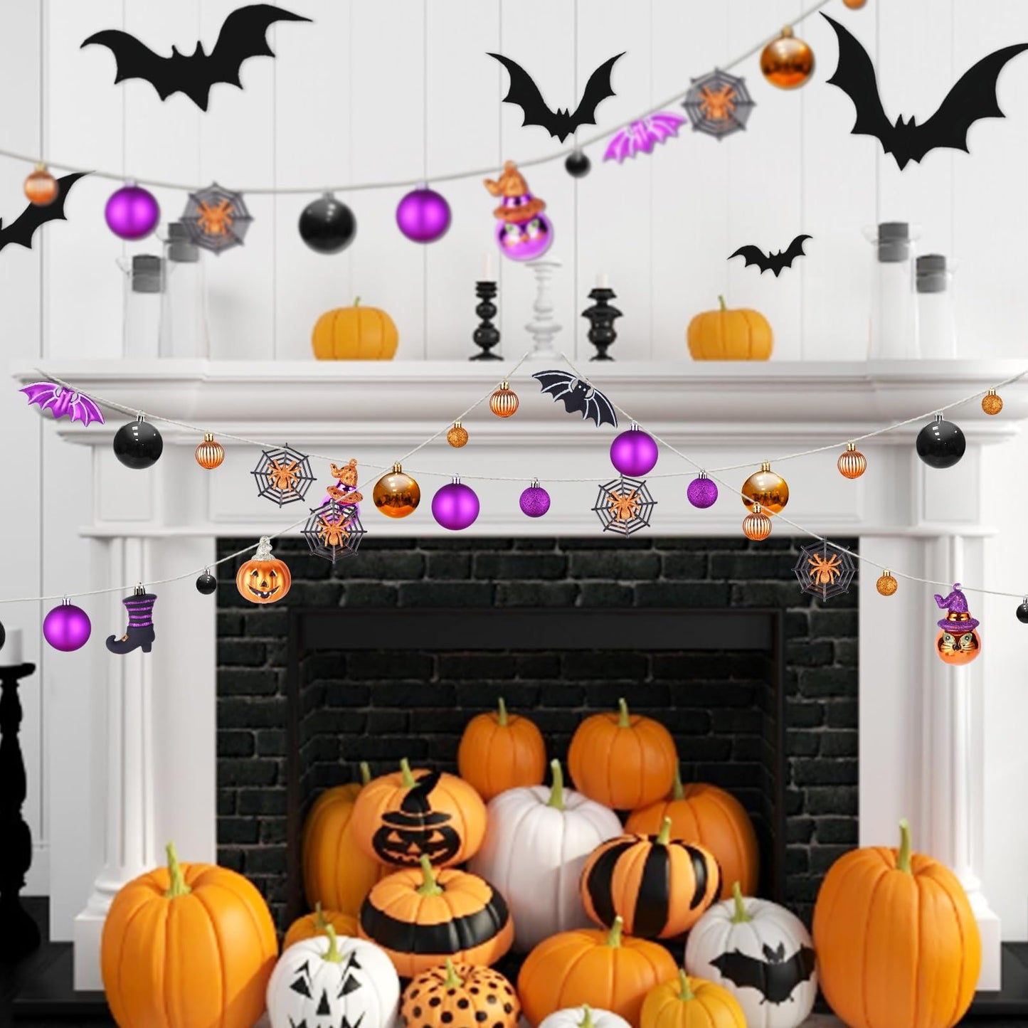 56pcs Halloween Hanging Ornaments for Tree Decorations, Shatterproof Plastic Hanging Halloween Ball Pendants with Pumpkin, Witches Hat Signs, Halloween Tree Decor Party, Holiday, Home (Multi New)