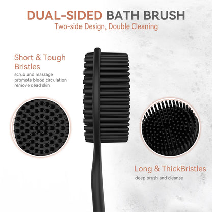 3 PCS Silicone Bath Brush Set,Back Scrubber & Body Brush & Face Brush Set, Super-Exfoliating & Lathering Body Scrubber, Shower Brush, Face Scrubber Combination for HomeBathroom Hotel Travel.(Black)