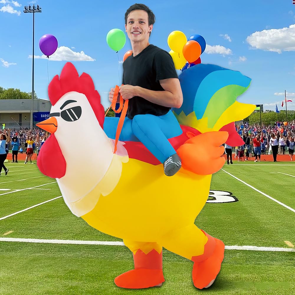 KOOY Inflatable Adult Halloween Costumes Blow up Chicken Ride on Rooster Costume for Halloween Funny Riding Costume Men Women Cosplay Party