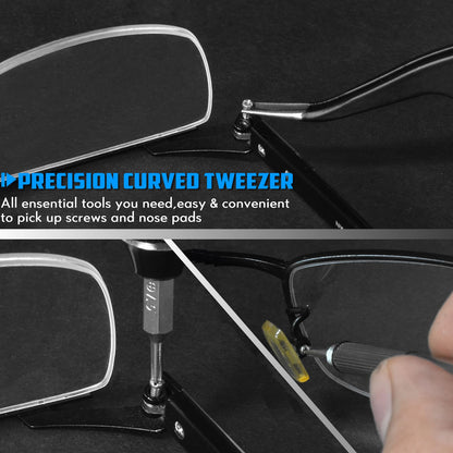 Eyeglass Sunglass Repair Kit,MINGFIX Magnetic Eye Glasses Repairing Tool Kit with Assorted Screws,Nose Pads,Small Screwdriver Bit Set & Tweezer with Mini Travel Case for Glasses,Sunglasses and Others