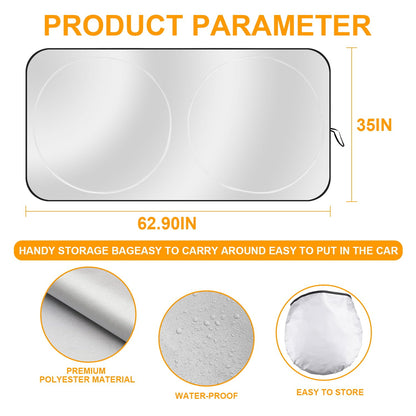 JUSTTOP Car Sun Shade Windshield - Foldable Sun Car Window Shield 210T Coated Silver Cloth Reflective Polyester Material Blocks 99% UV Rays, Fits Most Windshields(Large63 x 35 in)