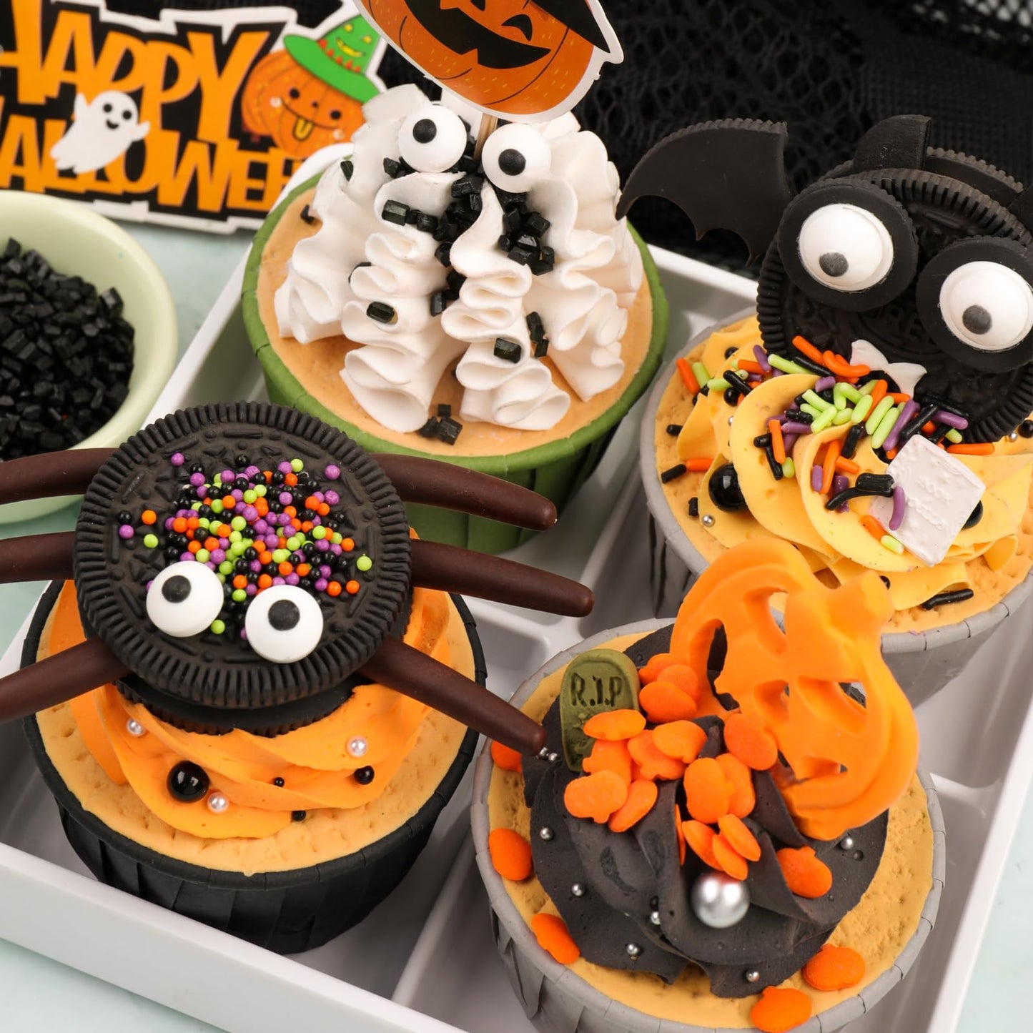 Halloween Sprinkles Edible for Cake Decorating, 8Oz Fall Sprinkles with Black Orange Purple Nonpareils and Jimmies, Eyeball, Black Sugar and Orange Pumpkin for Cupcakes Cookie Ice Cream Baking Topping