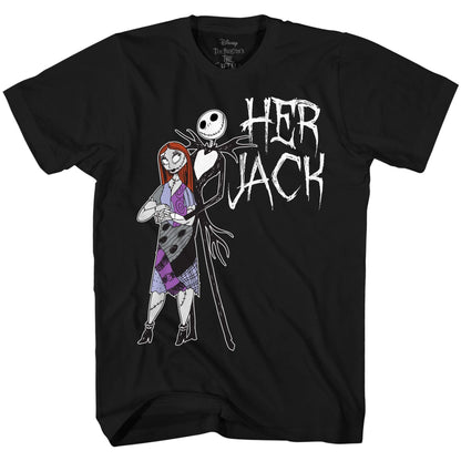 Disney Nightmare Before Christmas Her Jack Couples Adult T-Shirt(Black Jack,X-Large)