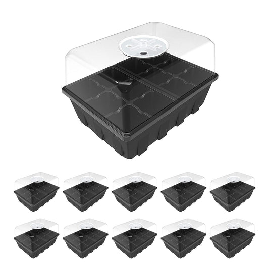 Gardzen 10 Pack Seed Starting Tray, Plant Germination Trays, Seed Starter Kit with Adjustable Humidity Vented Dome, Plant Growing Kit 6.6" x 4.5", Total 120-Cell, Black