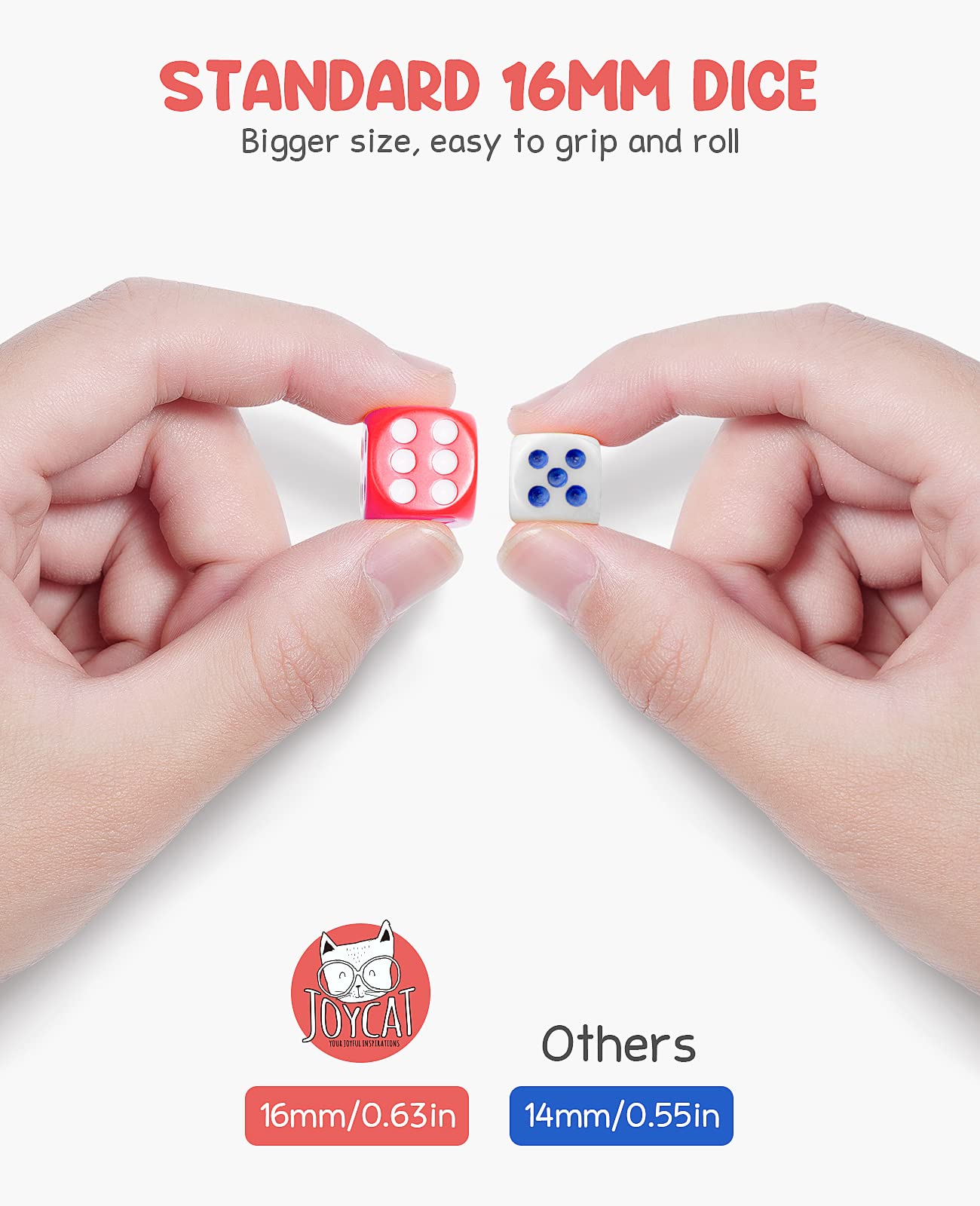 JoyCat 16mm 6 Sided Dice Set Standard Game Dice Kids for Board Games Dice Games Math Dice for Classroom with Storage Bucket (100, Opaque)