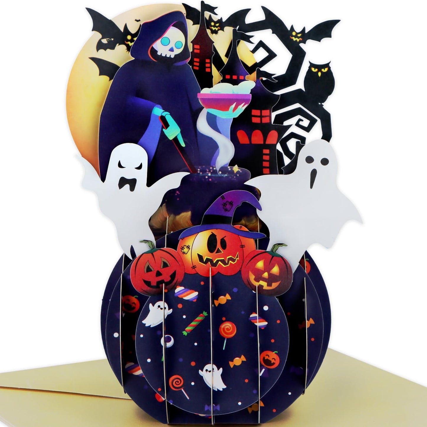 FaCraft Halloween Cards - 3D Handmade Happy Halloween Pop Up Greeting Cards Gifts with Envelope and Seals, for Kids Boy Girl (Pumpkins, Ghosts, Witches, Bats