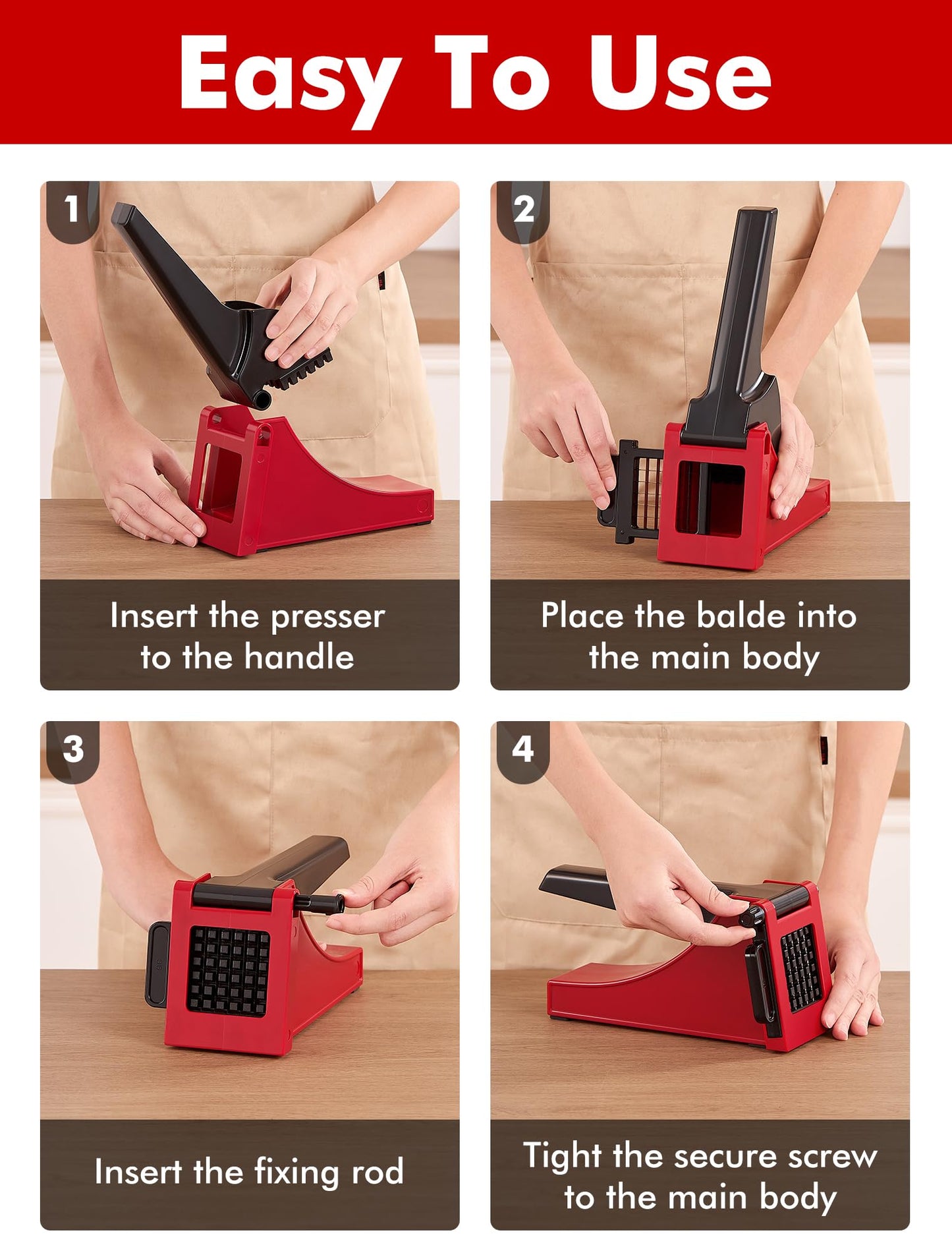 French Fry Cutter, Geedel Professional Potato Cutter for French Fries, Potato Slicer French Fry Maker for Carrot, Cucumber, Onion, Zucchini and more