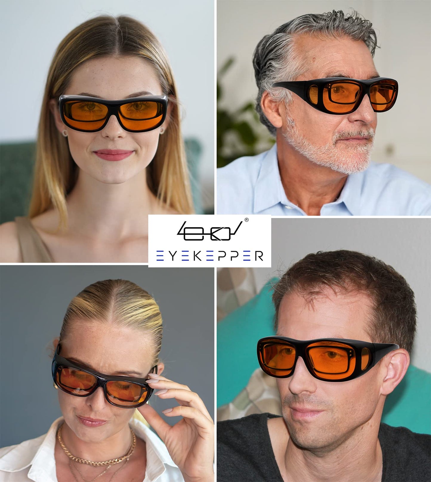 Eyekepper 100% Blue Light Reduction,Huge Fitover Anti-Blue Blocking Computer Eyeglasses with Extra Amber Lenses, Black
