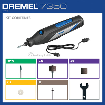 Dremel 7350-5 Cordless Rotary Tool Kit - Includes 4V Li-ion Battery and 5 Rotary Tool Accessories - Ideal for Light DIY Projects and Precision Work