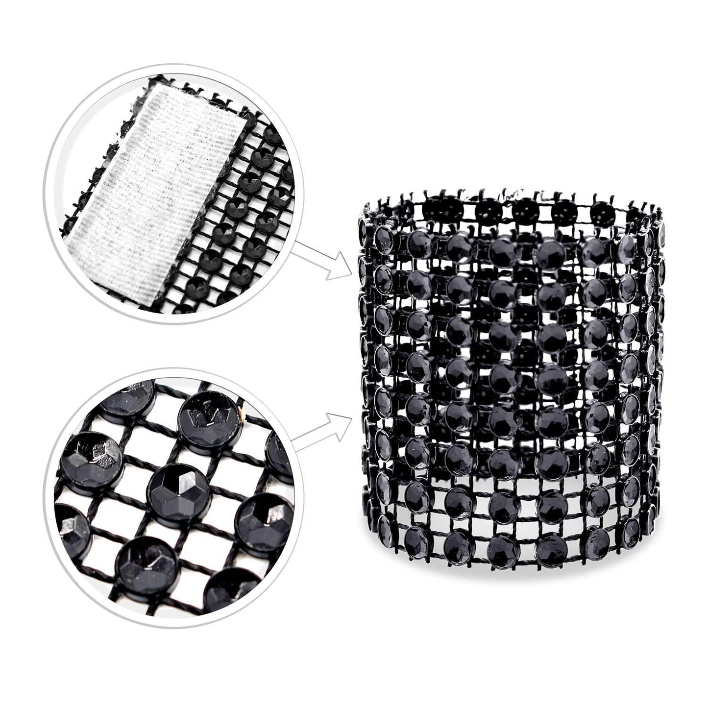 KPOSIYA Napkin Rings, Pack of 120 Rhinestone Napkin Rings Diamond Adornment for Place Settings, Wedding Receptions, Dinner or Holiday Parties, Family Gatherings (120, Black)