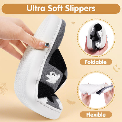 Halloween Slippers for Women Men, Halloween Pumpkin Slippers, Soft Plush Spooky Slipper, Cute Cartoon Cozy House Slipper, Fuzzy Winter Holiday Shoes, Halloweens Christmas Gifts