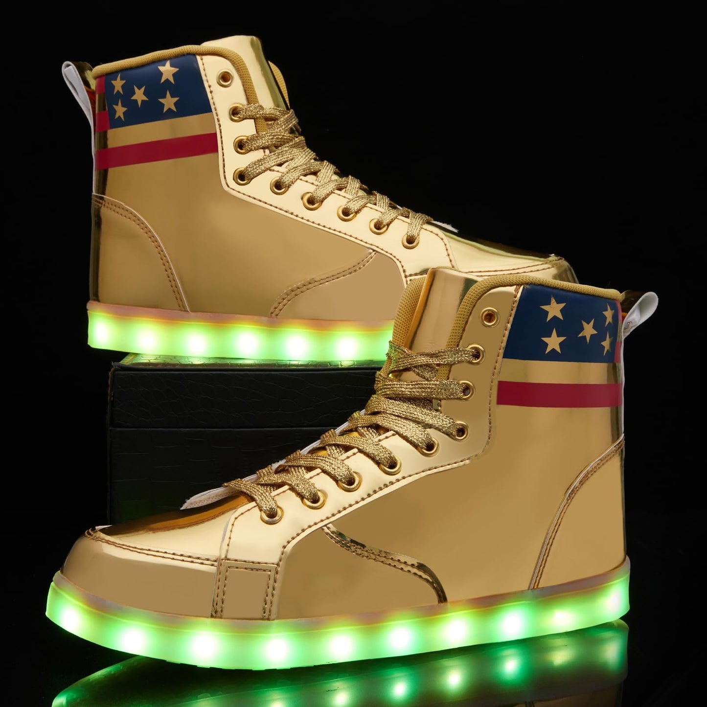 LED Light Up High Top Shoes for Women Men, USB Charging Glitter Chain Halloween Sneakers Couple Dancing Glowing Flashing Luminous Trainers(Glitter Gold,6.5)