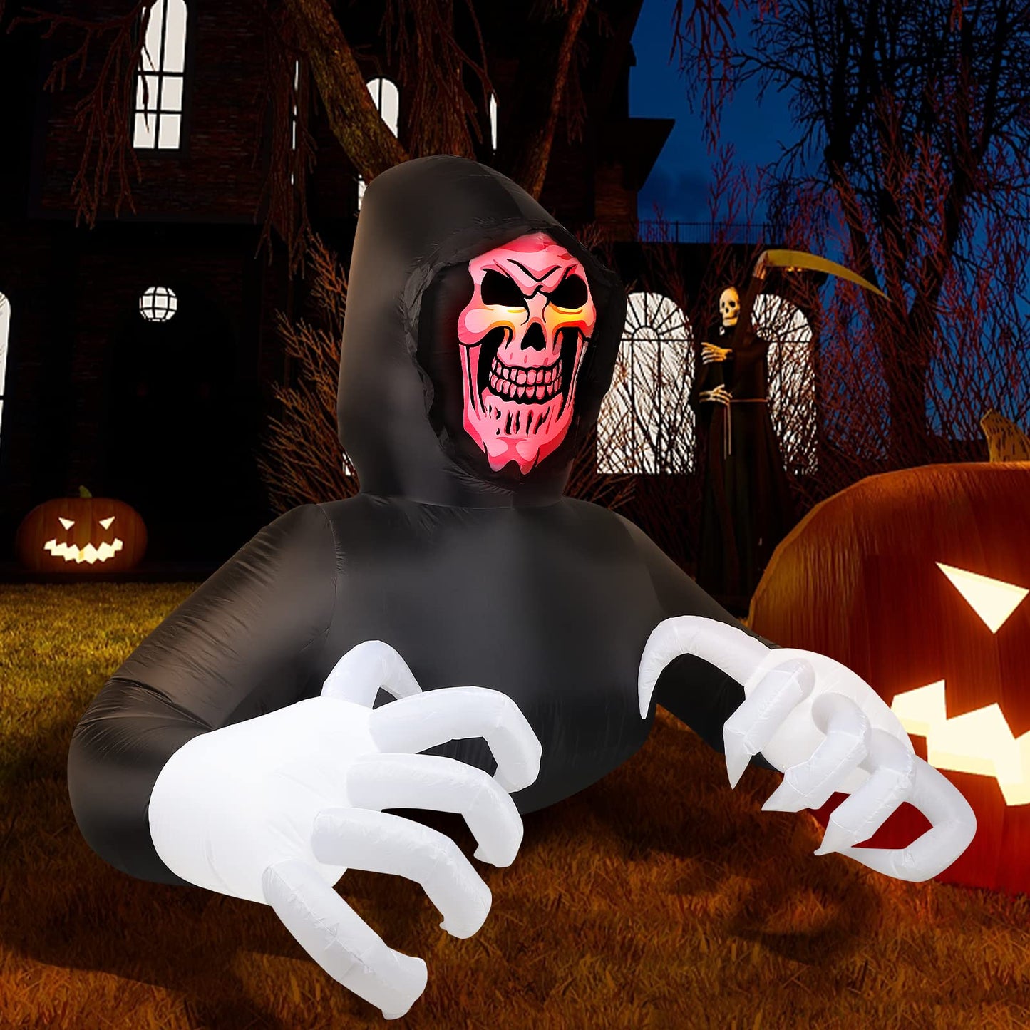 8 FT Length Halloween Inflatable Grim Reaper Halloween Decorations Halloween Outdoor Blow Up Yard for Halloween Outdoor Yard Decorations, Garden, Lawn,Indoor