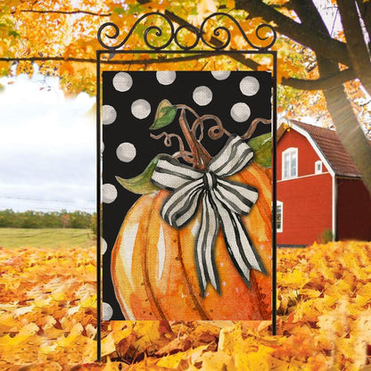 Fall Pumpkin House Flag for Outdoor 28x40 Double Sided,Seasonal Pumpkin with Bowknot White Dots Yard Flags for Outside,Holiday Decorative House Flag for Thanksgiving Farmhouse Autumn Décor