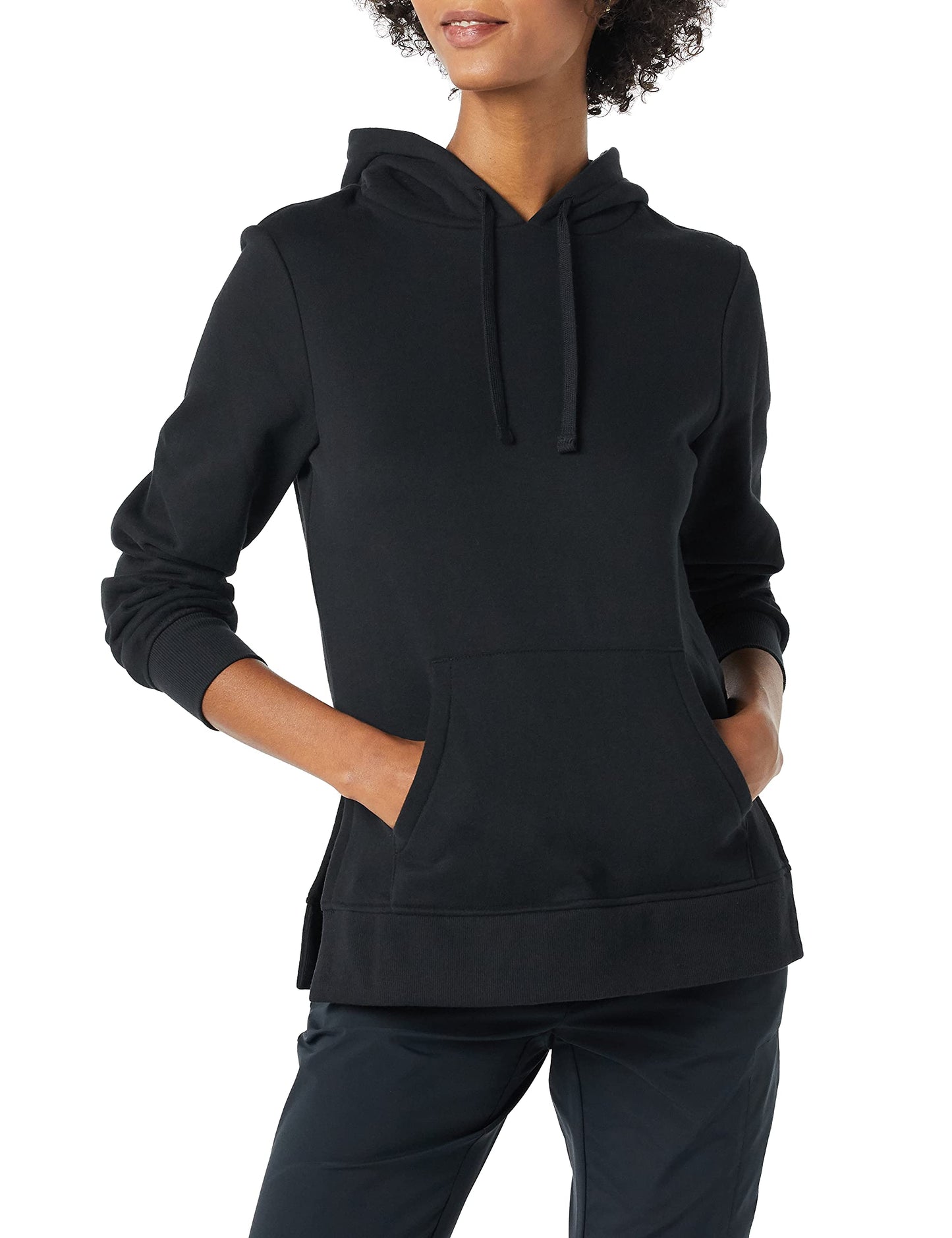 Amazon Essentials Women's Fleece Hooded Tunic Sweatshirt, Black, Medium