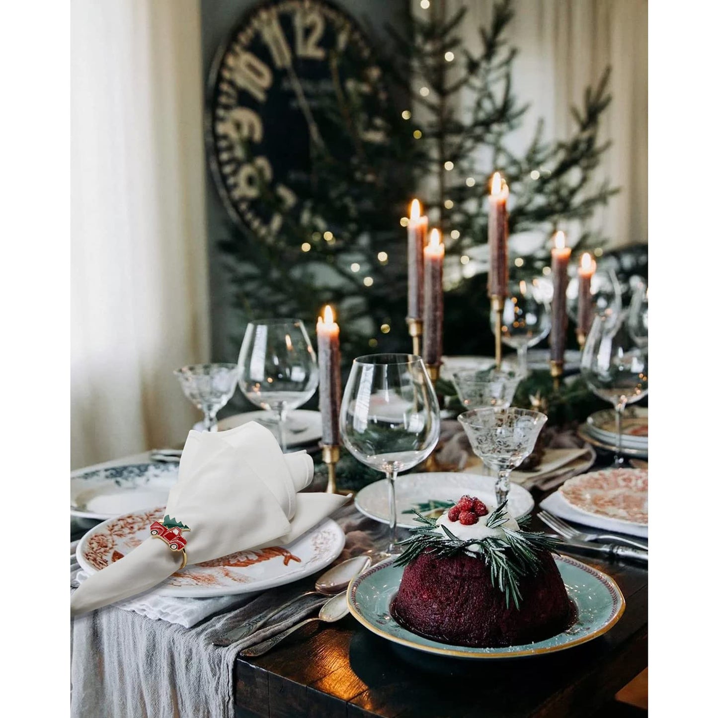 Kalopro Christmas Car and Tree Napkin Rings Set of 6,Xmas,Red and Green Napkin Rings Holder for Christmas,Thanksgiving,Dinner Party Table Decoration