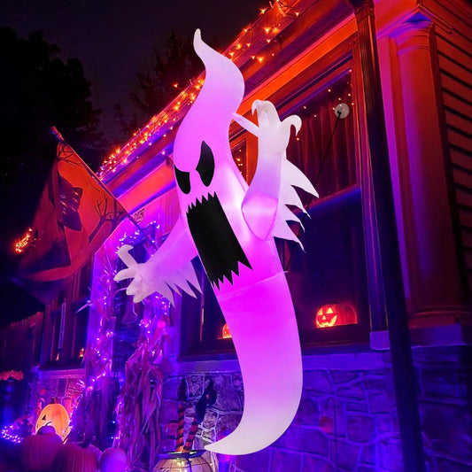 GOOSH 6 FT Halloween Inflatables Ghost Outdoor Window Decorations Blow Up Yard Multicolor Hanging Ghost with Built-in LEDs for Party Garden Indoor Decor