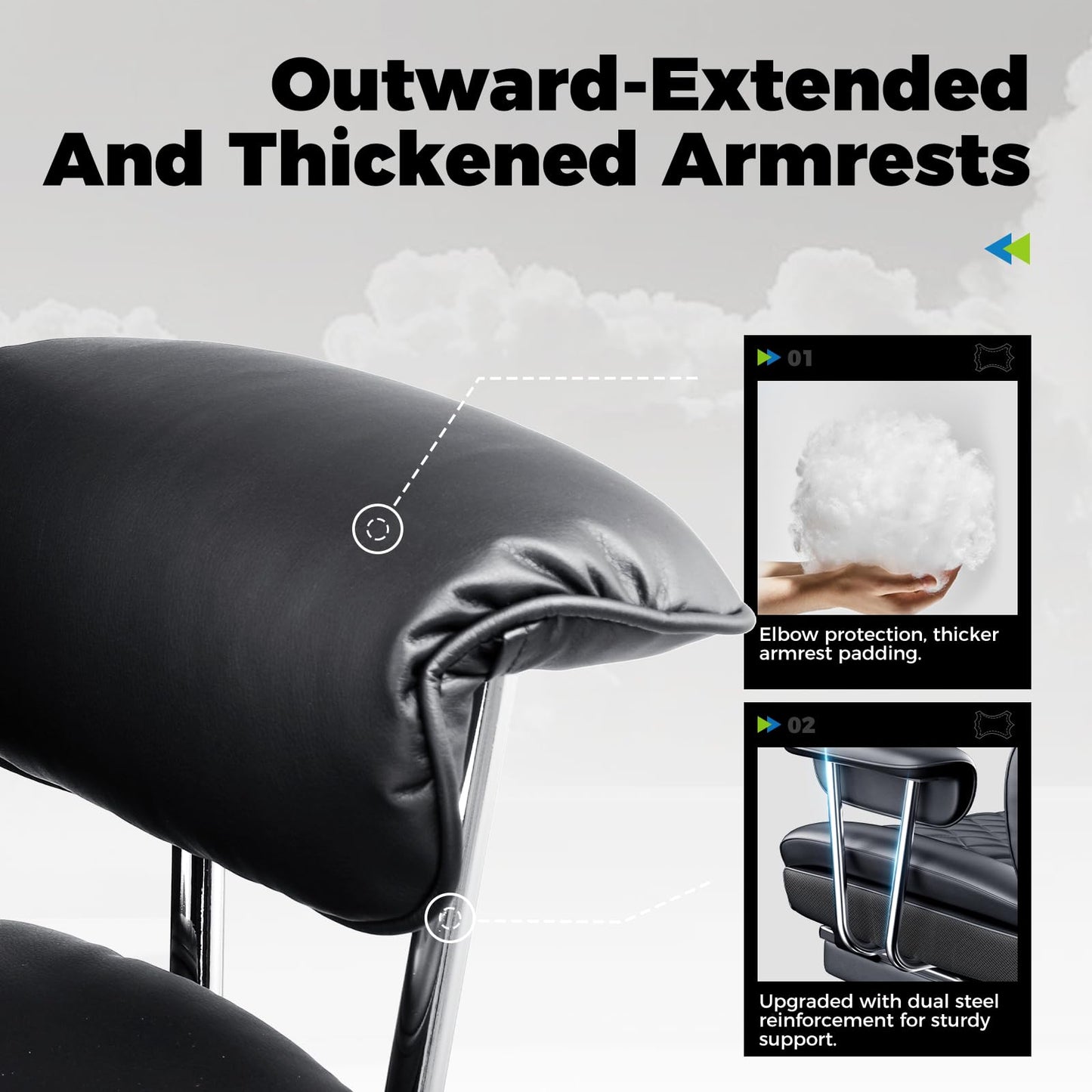 COMHOMA Big and Tall Office Chair, High Back Leather Gaming Chair with Footrest, Executive Ergonomic Office Chair with Pocket Spring Lumbar Support and with Outward Fixed Soft Armrests