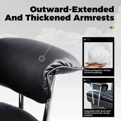 COMHOMA Big and Tall Office Chair, High Back Leather Gaming Chair with Footrest, Executive Ergonomic Office Chair with Pocket Spring Lumbar Support and with Outward Fixed Soft Armrests