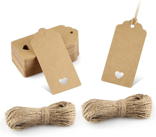 Gift Tags,100 PCS Kraft Paper Gift Tags with Free 100ft(30m) Natural Jute Twine for Christmas Holiday Gifts Wedding Favors Art Craft
