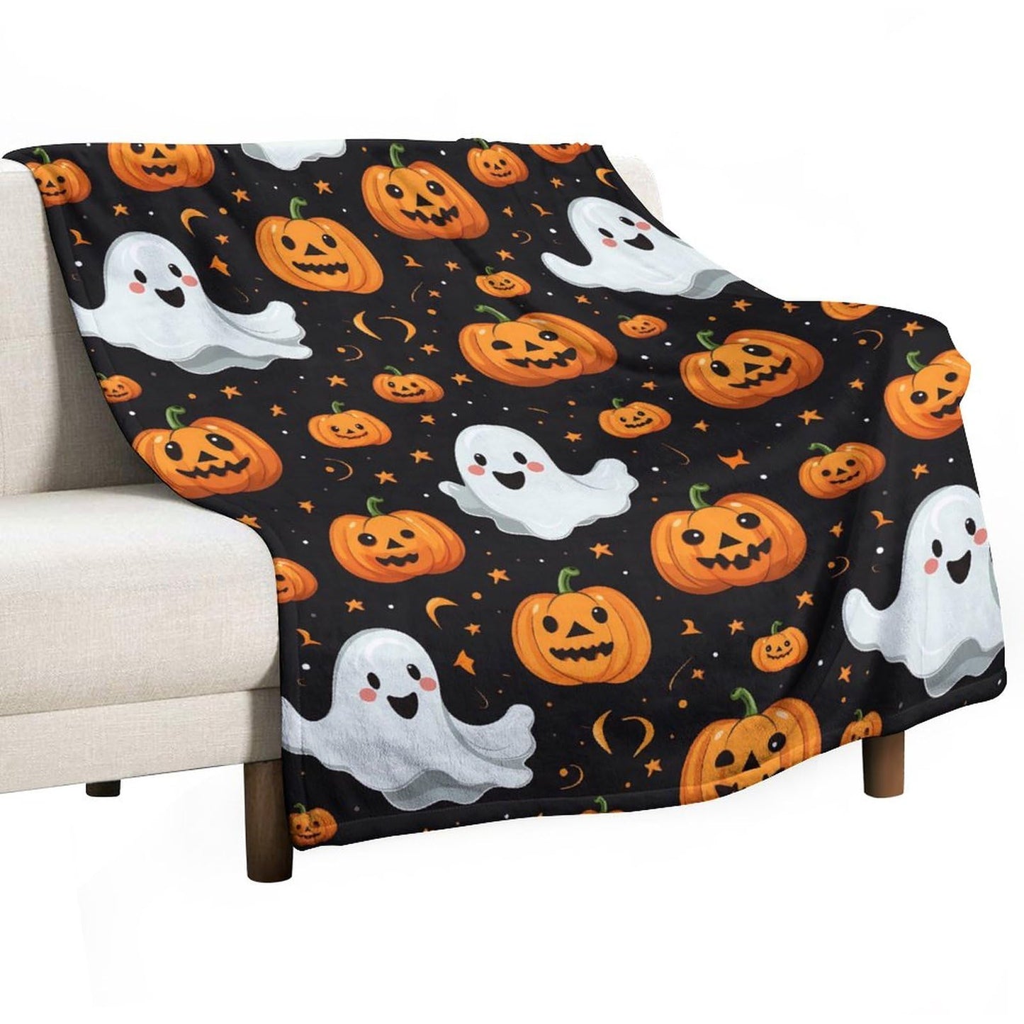 Flannel Fleece Blanket, Throw Soft Warm Fluffy Plush Blanket, Spider Webs Witch's Hat Black Bats and Decorated Pumpkins Print on Bed Couch Chair Living Room(40 * 30in,Halloween Happy)