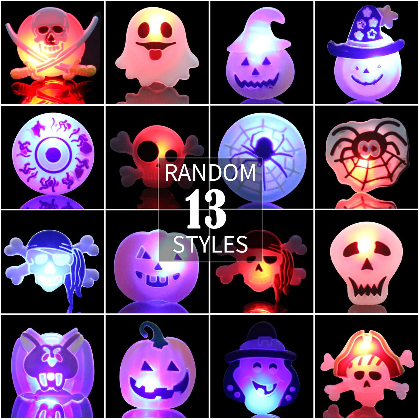 DIYASY Halloween Light Up Rings for Kids,50 Pcs LED Flashing Ring Toys for Halloween Kids Party Favors Prizes and Goodie Bag Fillers