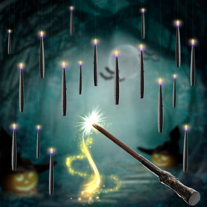JOIONE Floating Candles with Wand, 12 Pack Flameless Candles Magic Hanging Taper Candles with Wand Remote, Battery Operated Candles for Halloween Christmas Birthday Party Decor Black