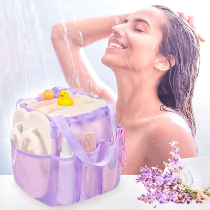 famichan Mesh Shower Caddy Portable with Drawstring, Dorm Room Essentials for College Students Girl & Boy, Larger Shower Bag for Camping,Swimming,Gym,Travel,Bathroom - Purple