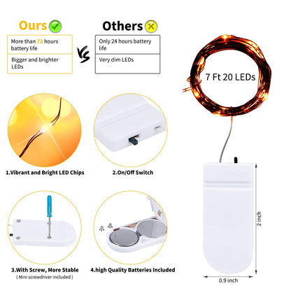 Halloween Orange Fairy String Lights: 12 Pack 7 Ft 20 LED Battery Operated Firefly Lights on Black Wire Starry Moon Lights for DIY Party Bedroom Patio