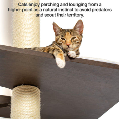 PetFusion Ultimate Cat Climbing Tower & Activity Tree. (24 x 20.8 x 76.8 inches (lwh) Tall Sisal Scratching Posts, Modern Wall Mounted cat Furniture, Espresso Finish). 1 Year Manufacturer Warranty