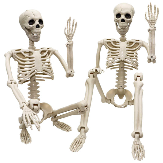 2 Pack 36"Halloween Skeleton - 3 ft Life Size Human Skeleton with Full Body Posable Joints Plastic Skeleton for Halloween Skeletons Decor Yard Patio Lawn Garden Skeleton Props Spooky Party Decoration