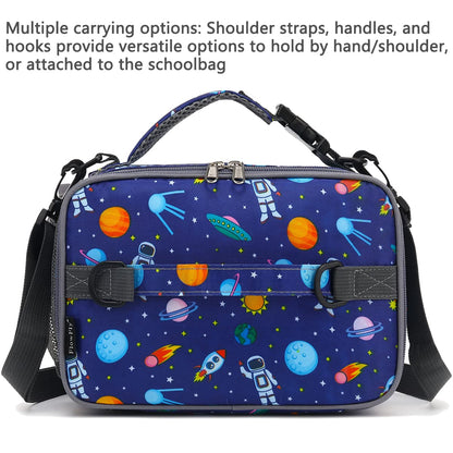 FlowFly Kids Lunch Bag, Durable Insulated School Lunch Box with Shoulder Strap and Bottle Holder, Water-resistant Thermal Small Lunch Cooler Tote for Teen Boys & Girls,Astronaut