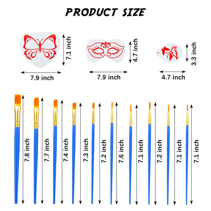 Containlol 40 Pcs Halloween Face Paint Stencils Face Painting Kit Include 30 Pumpkin Paint Stencils Masquerade Painting Stencil Bat Face Stencils 10 Paint Brushes for Face Drawing Makeup Holiday Party