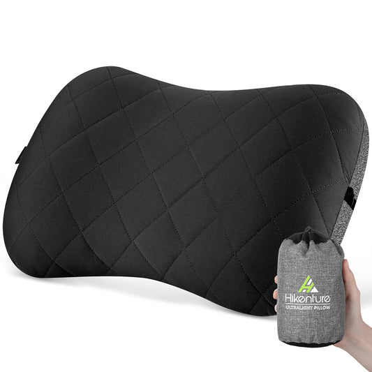 Hikenture Camping Pillow with Removable Cover - Ultralight Inflatable Pillow for Neck Lumbar Support - Upgrade Backpacking Pillow - Washable Travel Air Pillows for Camping, Hiking, Backpacking (Black)