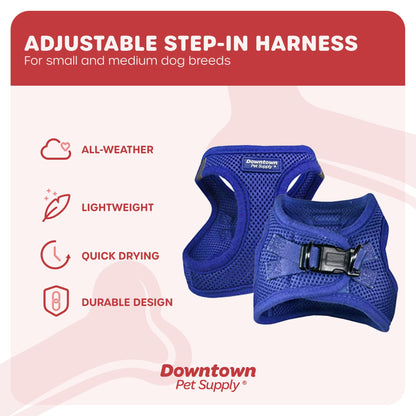 Downtown Pet Supply Step in Dog Harness for Small Dogs No Pull, Small, Blue - Adjustable Harness with Padded Mesh Fabric and Reflective Trim - Buckle Strap Harness for Dogs
