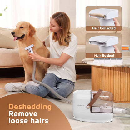 Dog Grooming Vacuum Kit - 3L Vacuum with 7 Tools, Low Noise Electric Clipper and Brush for Pet Shedding at Home, White