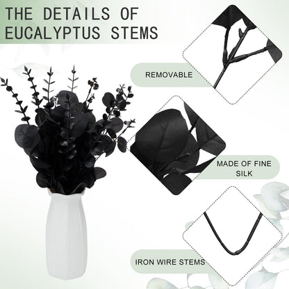 Giegxin 90 Pcs 3 Kinds Mixed Eucalyptus Leaves Stems Bulk Artificial Silver Dollar Leaves Picks Dried Eucalyptus Bundle Faux Spray for Wedding Vase Bouquet Floral Arrangement (Black)