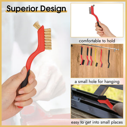 6 Pieces Wire Brushes Set, Small Metal Brass/Stainless Steel/Nylon Brushes for Cleaning Metal Rust and Paint Removal