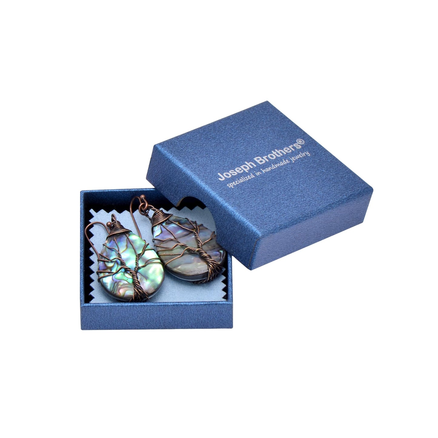 Handmade Teardrop Abalone Shell Dangle Earrings for Women, Wire Craft Tree of Life Earrings