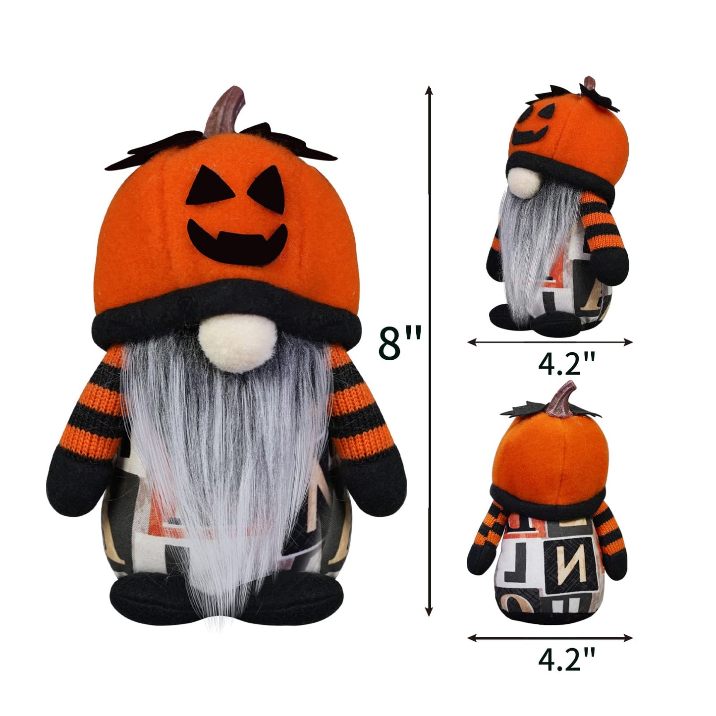 Halloween Gnome Decorations,2 Pack Handmade Pumpkin Face Hats Swedish Tomte Nordic Plush Elf Doll Nisse Adorable Fall Gnomes for Halloween Home and Office Decor