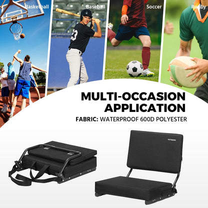 HUTMANG Chair - Stadium Seat with Back Support, Padded Foam Backs, 330LBS Weight Support, Portable, Foldable, Black