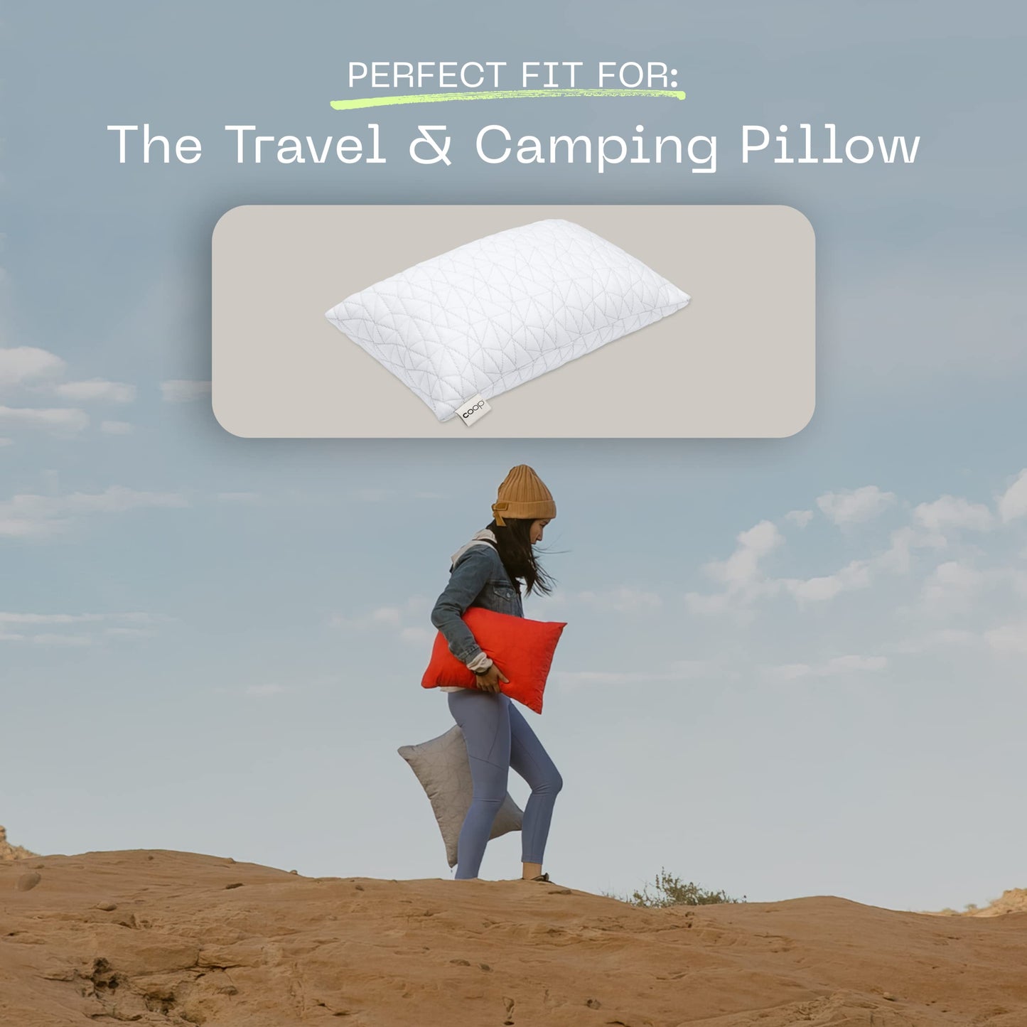 Coop Home Goods Nylon Camping and Travel Pillow Cover, Waterproof Camping Pillow Protector, Zippered Cover, Washable Travel Pillowcase (Grey)