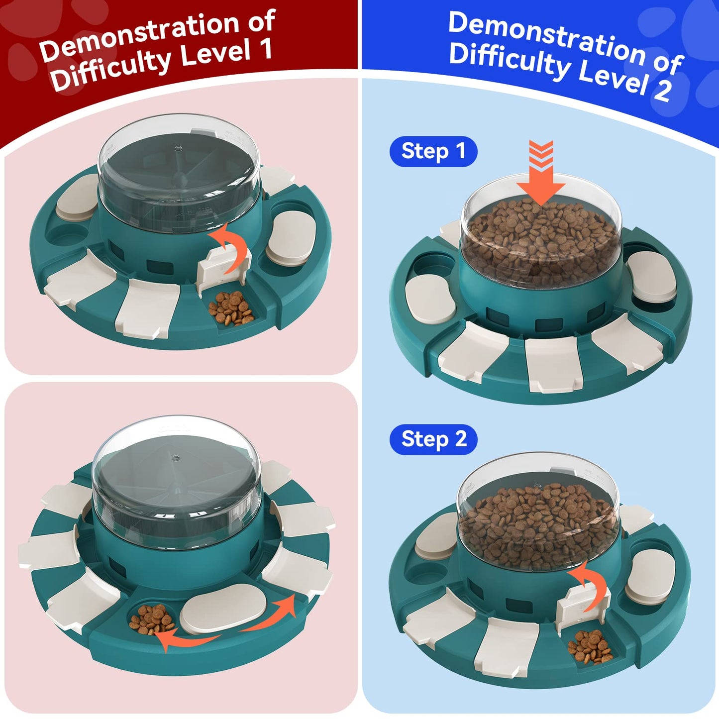 KADTC Dog Puzzle Toy Level 2 in 1 for Small/Medium/Large Dogs Treat Puzzles Slow Feeder/w Button Keep Them Busy Enrichment Toys Food Dispenser Puppy Brain Stimulating Mental Stimulation Mind Games