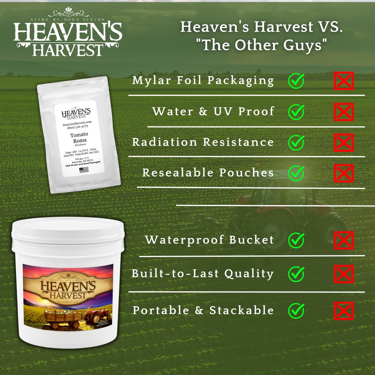 Heaven’s Harvest - 10 Year Survival Or Homestead Garden | 25k+ Heirloom Vegetable Seed Bank Kit | Includes Free Clyde’s Garden Planner & Seed Vault Storage Drum | Non-GMO