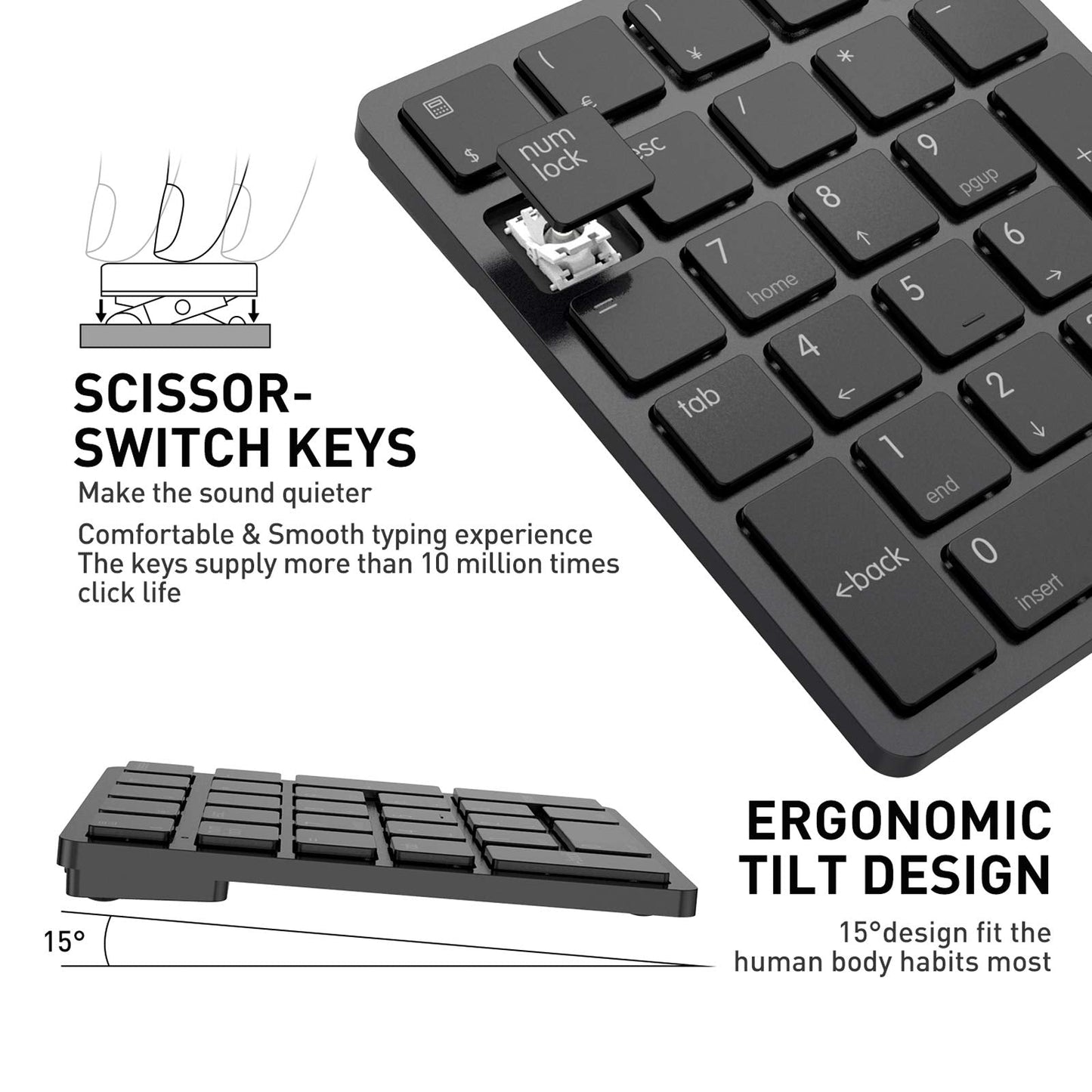 havit Bluetooth Number Pad Wireless Numeric Keypad Numpad 26 Keys Portable Mini Financial Accounting Rechargeable Numeric Pad for Windows Laptop Desktop, PC, Notebook (Black)