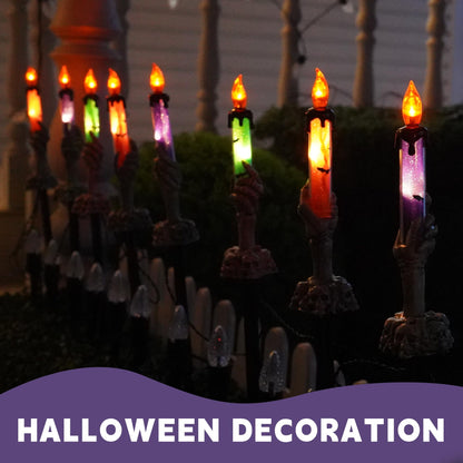 Dazzle Bright Halloween Decorations, 10 Pack Lighted Battery Operated Skeleton Hands Hold Candle with Stakes, Pathway Decor for Indoor Outdoor Party Home Garden