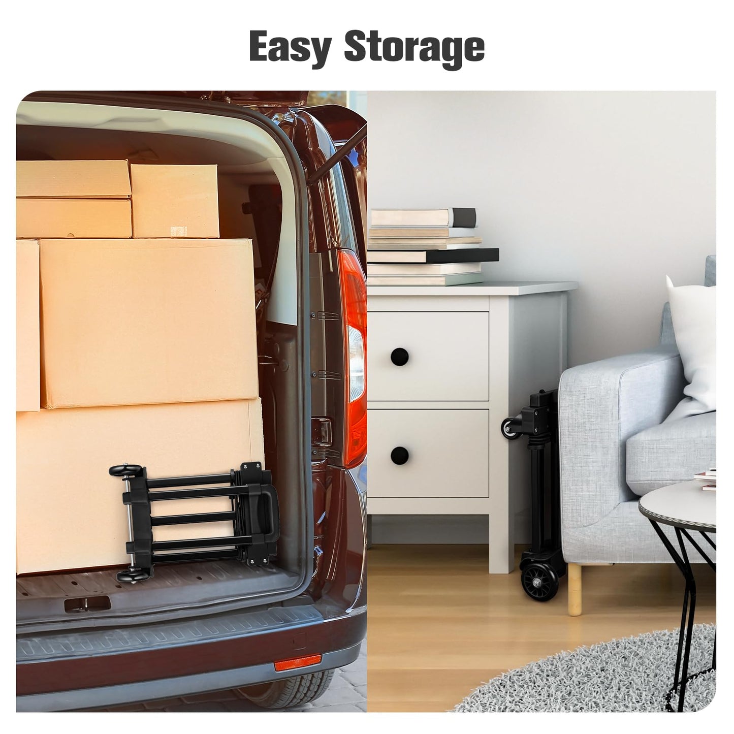 KEDSUM Folding Hand Truck with 4 Wheels, Lightweight Dolly Cart with Wheels Foldable, Expandable Baseplate Utility Luggage Cart Compact for Travel, Moving and Office Use, Easy to Store